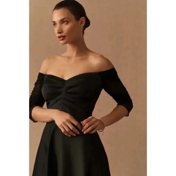NWT BHLDN Bowden Satin Off Shoulder Formal Maxi Dress Loong Black 0 - Picture 2 of 5
